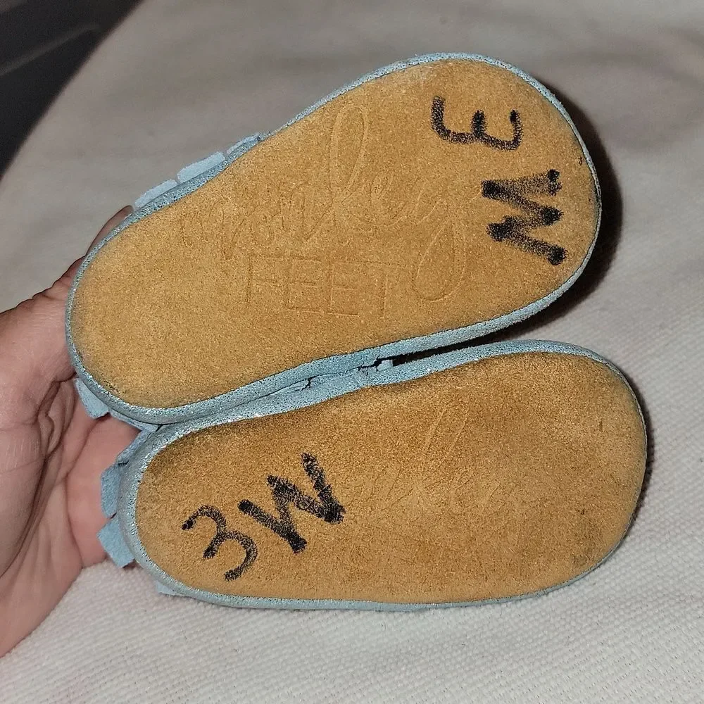 MONKEY FEET Bow & Tassles Leather Soft Sole Leather Moccasins Shoes 6-12 Month